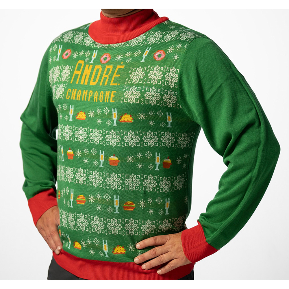 Vintage ANDRÉ CHAMPAGNE Christmas TIPSY ELVES Turtleneck UGLY SWEATER MENS S